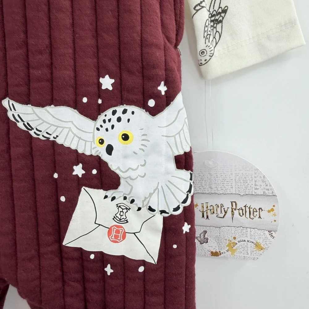 Harry Potter Hedwig Hogwarts Quilted Overalls Romper Bodysuit Set Baby 12M NWT